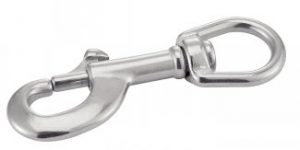 MOUSQUETON A TARGETTE AVEC EMERILLON INOX A4